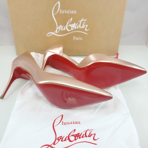 NWT$900 LOUBOUTIN Iriza 85 Leche Silk Satin Metallic Leather Heel Pumps Sz 38.5 - Picture 11 of 14